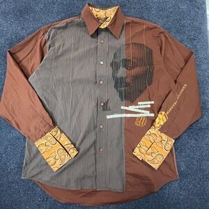 Makaveli Branded Shirt Mens XL Brown Pinstripe Tupac Bandana Paisley Hip Hop